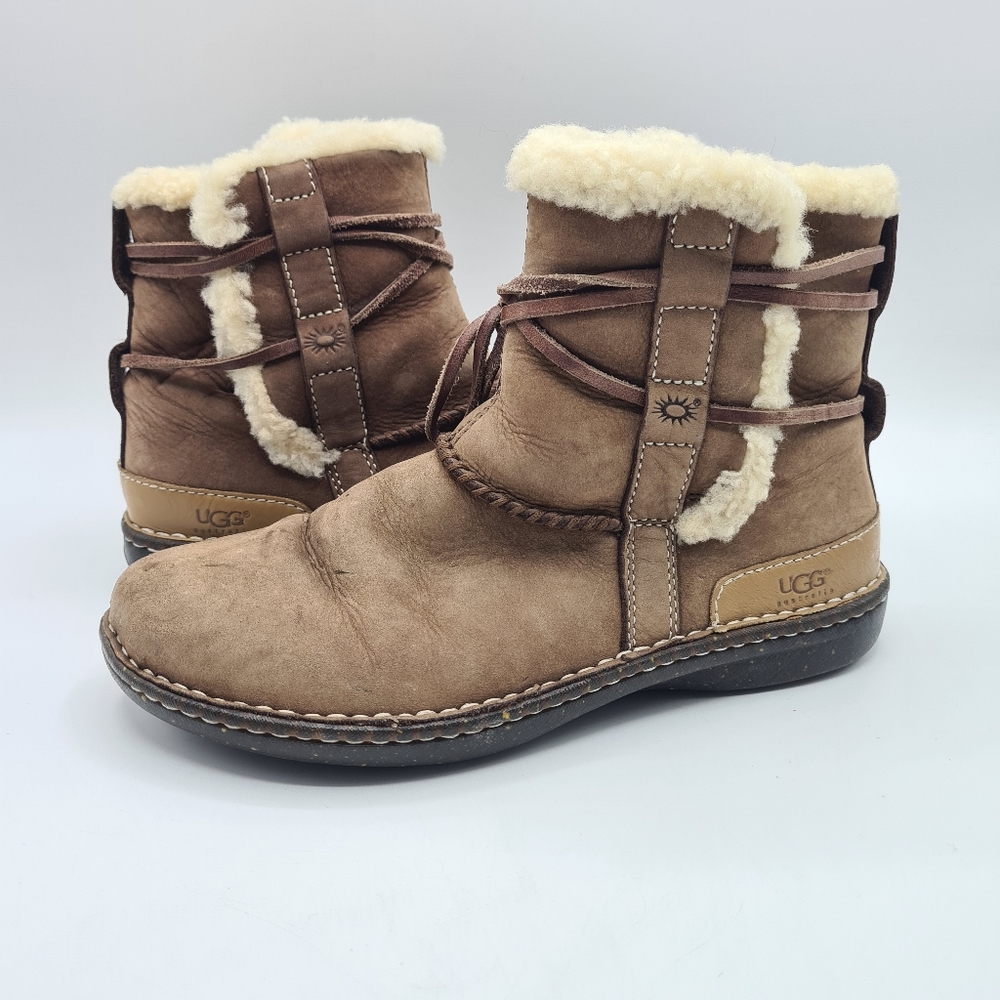 UGG Brown Ankle Boots with Cream Accents